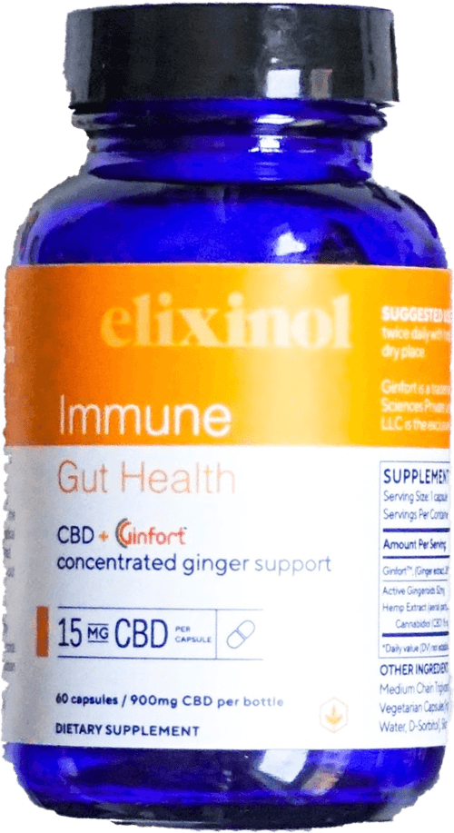 Elixinol, Immune Gut Health CBD Capsules, Full Spectrum, Ginger