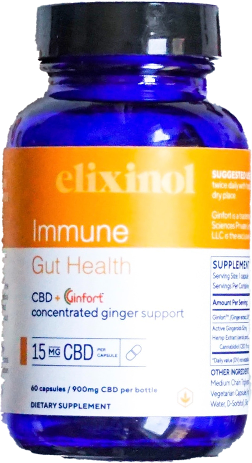 Elixinol, Immune Gut Health CBD Capsules, Full Spectrum, Ginger